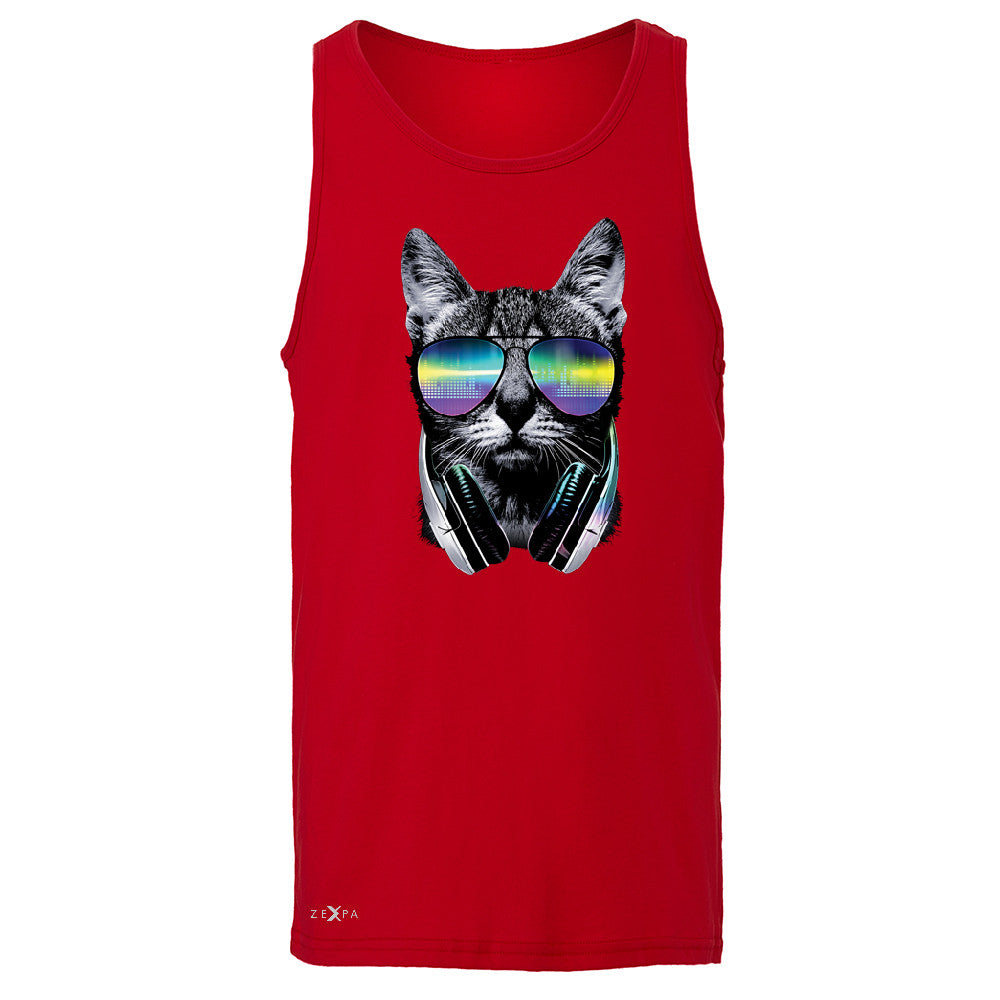DJ Cat With Sun Glasses and Headphones Men's Jersey Tank Graphic Sleeveless - Zexpa Apparel - 4