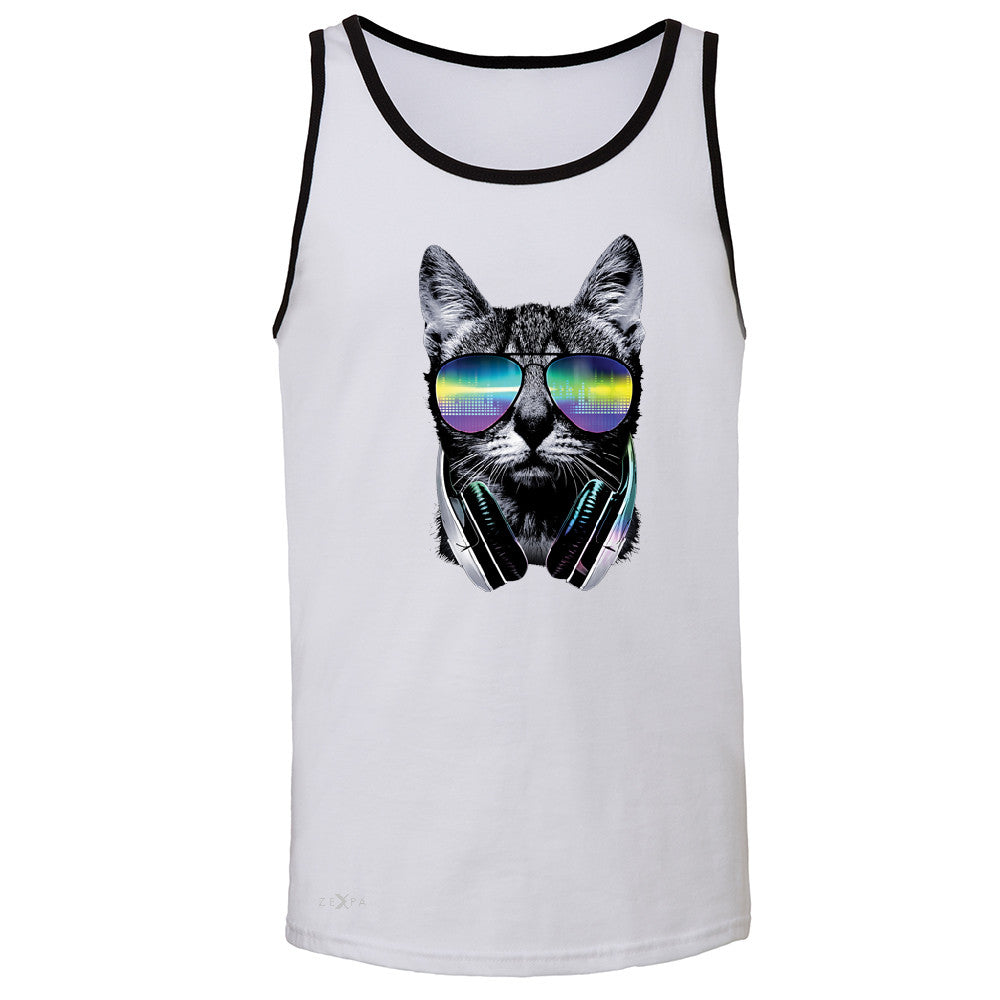 DJ Cat With Sun Glasses and Headphones Men's Jersey Tank Graphic Sleeveless - Zexpa Apparel - 5
