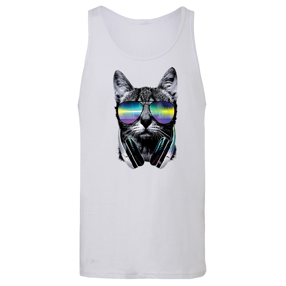 DJ Cat With Sun Glasses and Headphones Men's Jersey Tank Graphic Sleeveless - Zexpa Apparel - 6