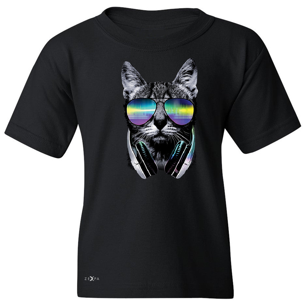 DJ Cat With Sun Glasses and Headphones Youth T-shirt Graphic Tee - Zexpa Apparel - 1