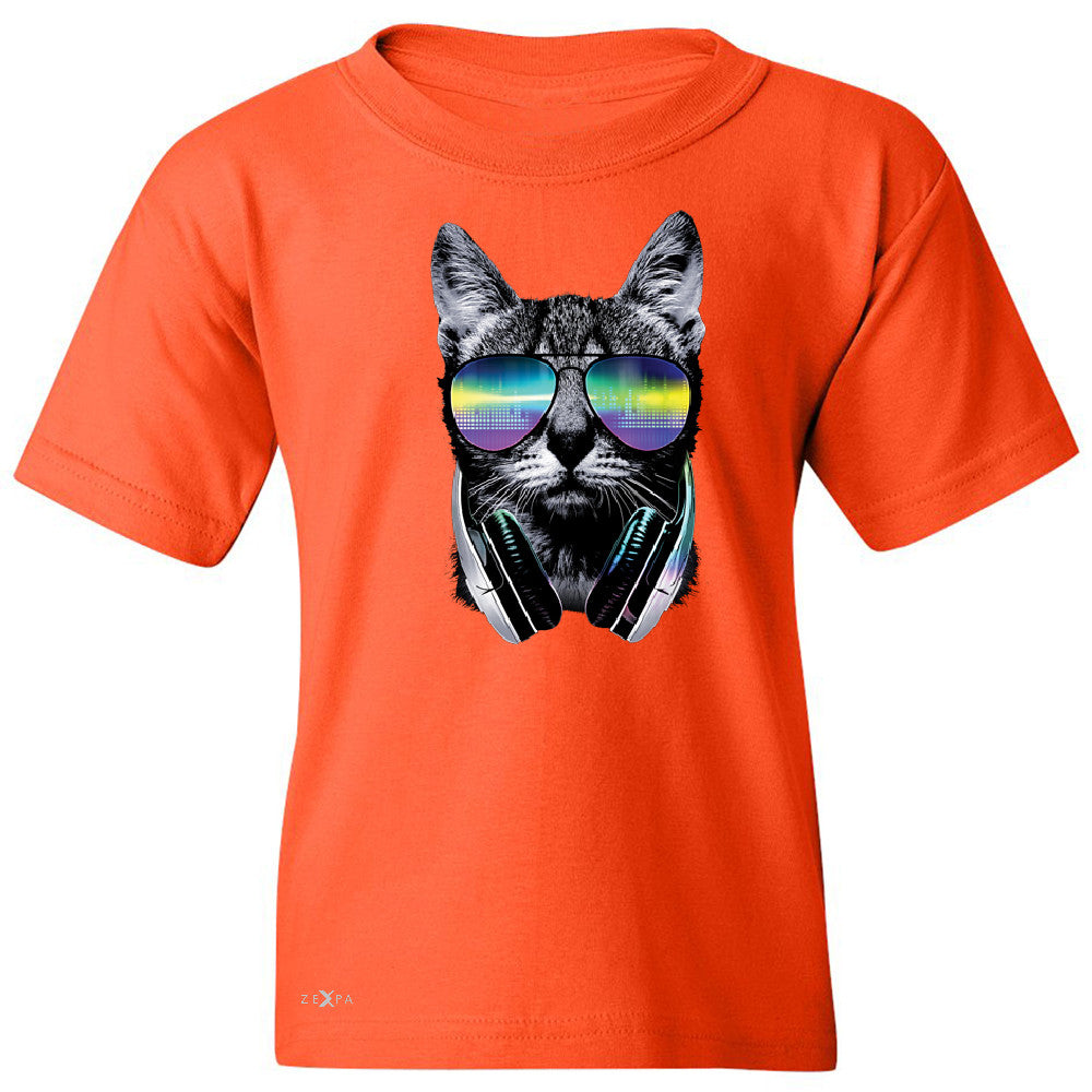 DJ Cat With Sun Glasses and Headphones Youth T-shirt Graphic Tee - Zexpa Apparel - 2