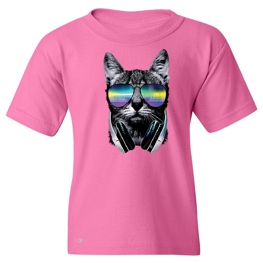DJ Cat With Sun Glasses and Headphones Youth T-shirt Graphic Tee - Zexpa Apparel - 3