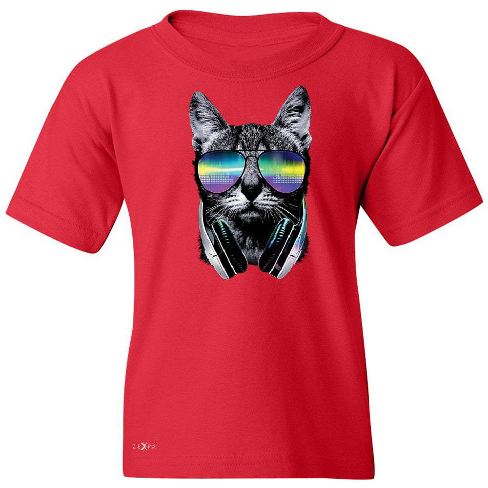 DJ Cat With Sun Glasses and Headphones Youth T-shirt Graphic Tee - Zexpa Apparel - 4