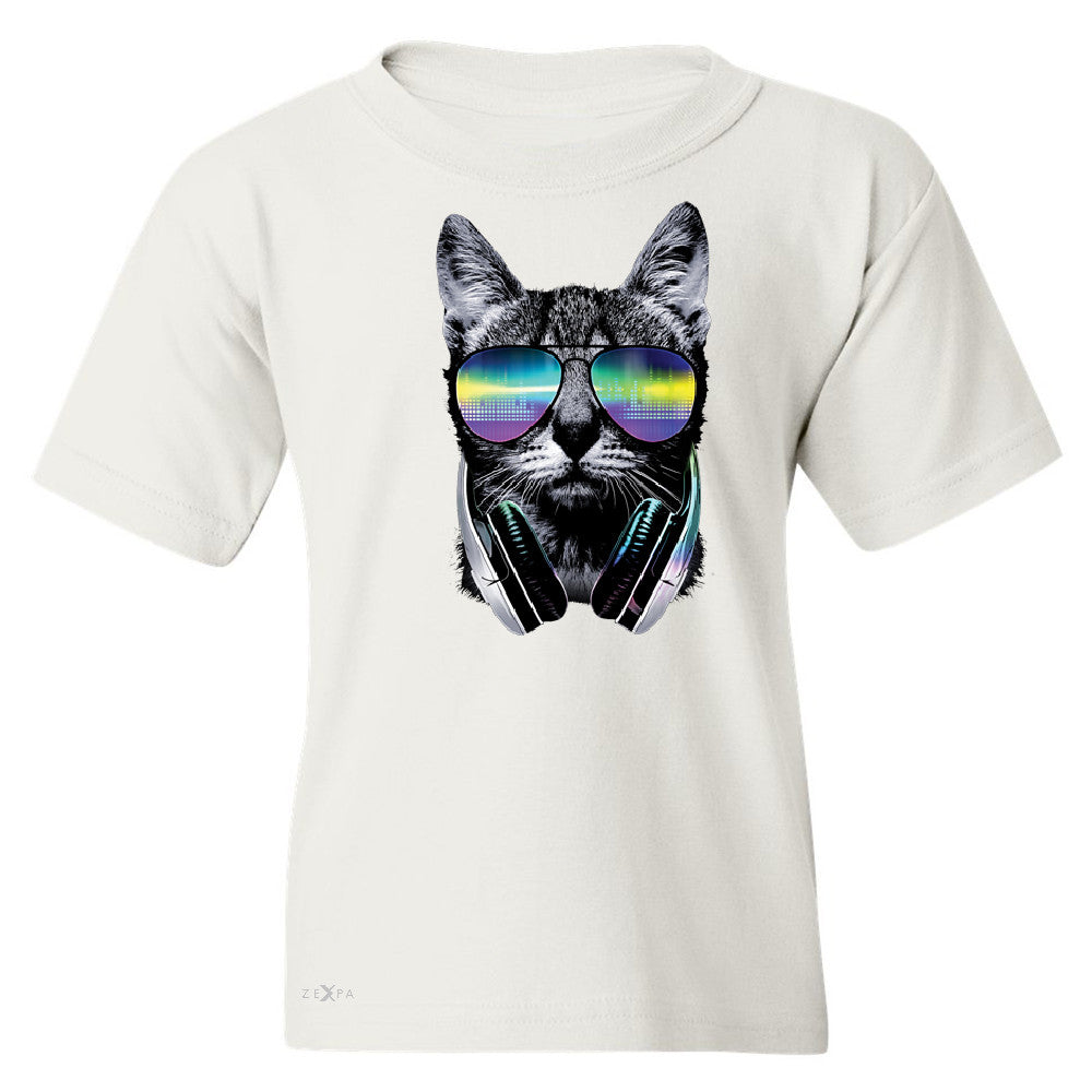 DJ Cat With Sun Glasses and Headphones Youth T-shirt Graphic Tee - Zexpa Apparel - 5