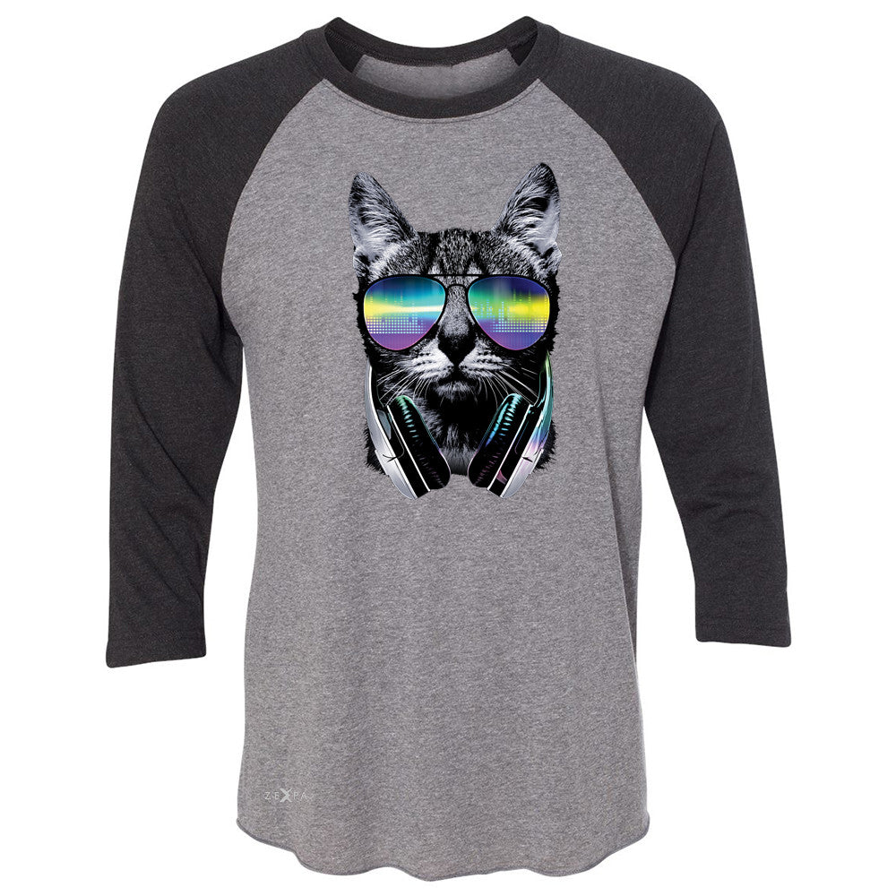 DJ Cat With Sun Glasses and Headphones 3/4 Sleevee Raglan Tee Graphic Tee - Zexpa Apparel - 1