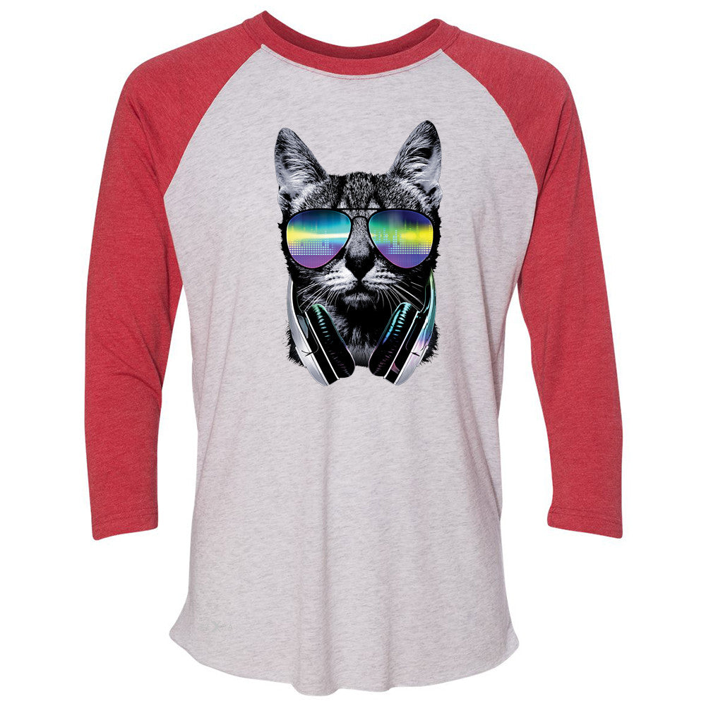 DJ Cat With Sun Glasses and Headphones 3/4 Sleevee Raglan Tee Graphic Tee - Zexpa Apparel - 2