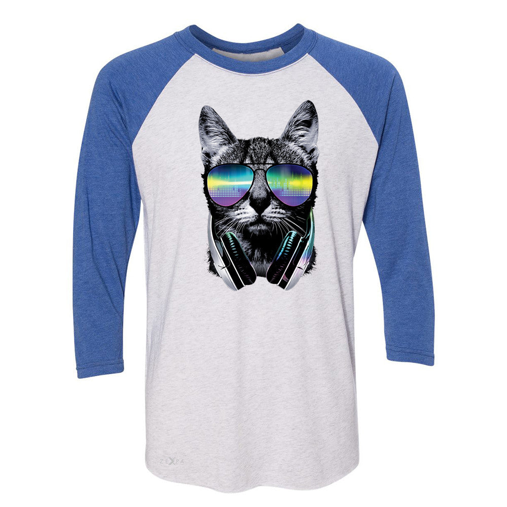 DJ Cat With Sun Glasses and Headphones 3/4 Sleevee Raglan Tee Graphic Tee - Zexpa Apparel - 3