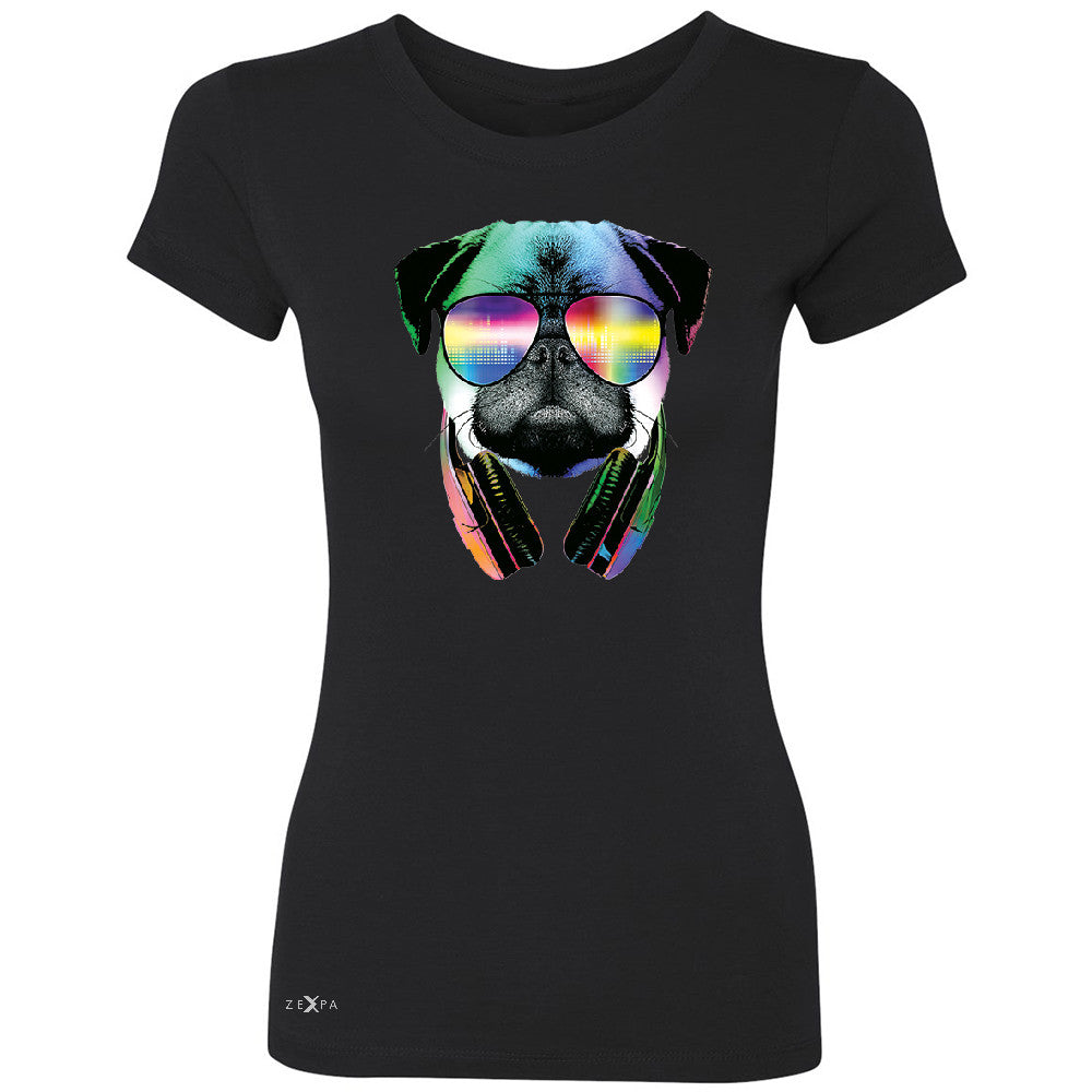 DJ Dog Pug Sun Glasses and Headphones Women's T-shirt Graphic Tee - Zexpa Apparel - 1