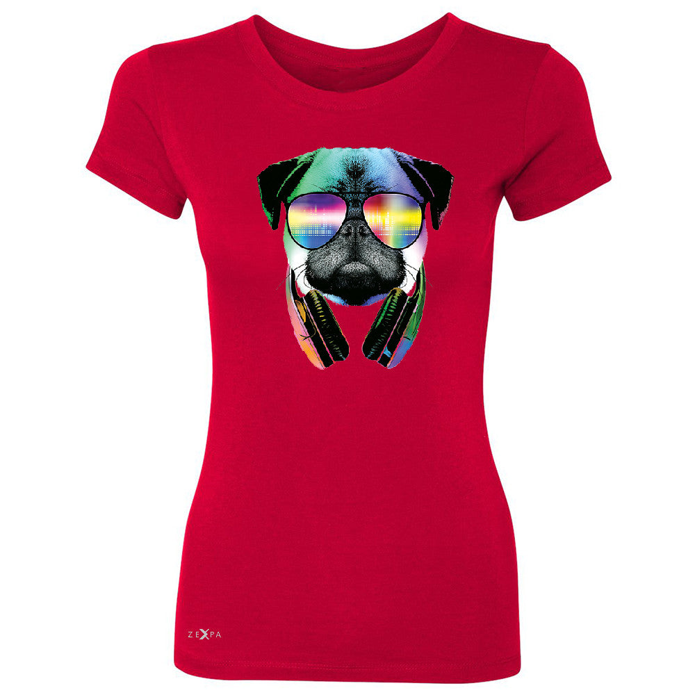 DJ Dog Pug Sun Glasses and Headphones Women's T-shirt Graphic Tee - Zexpa Apparel - 4