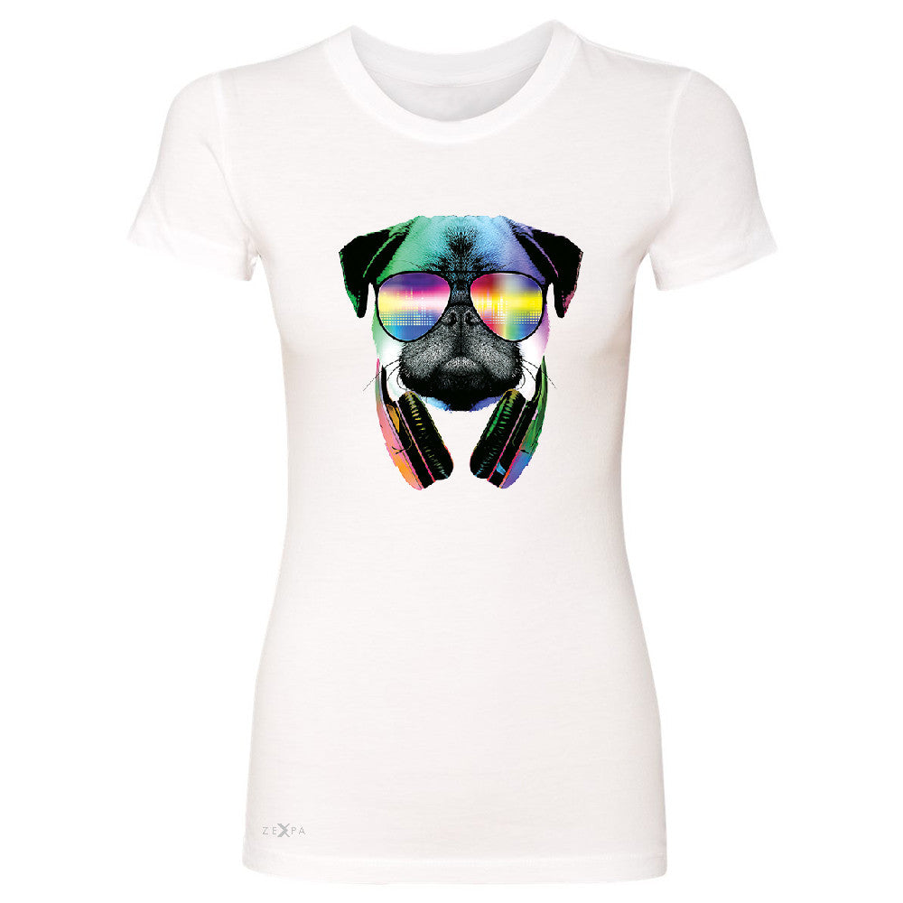 DJ Dog Pug Sun Glasses and Headphones Women's T-shirt Graphic Tee - Zexpa Apparel - 5