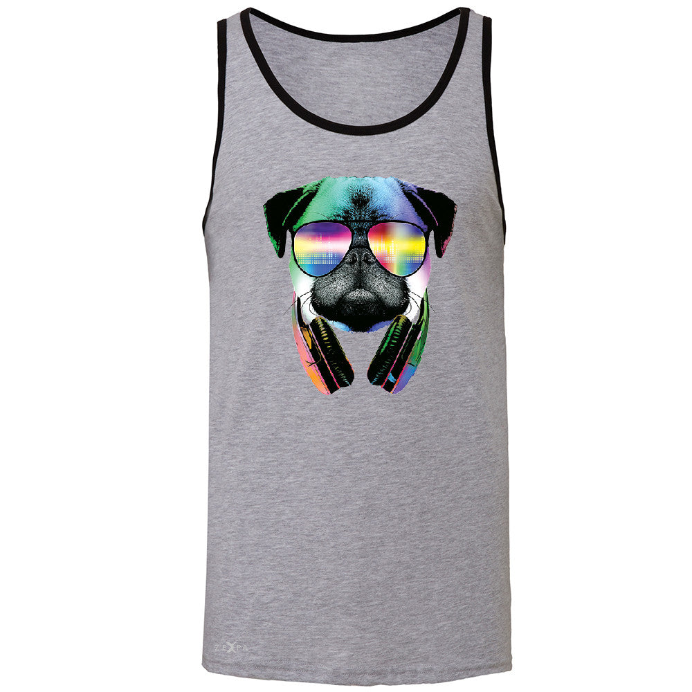 DJ Dog Pug Sun Glasses and Headphones Men's Jersey Tank Graphic Sleeveless - Zexpa Apparel - 2