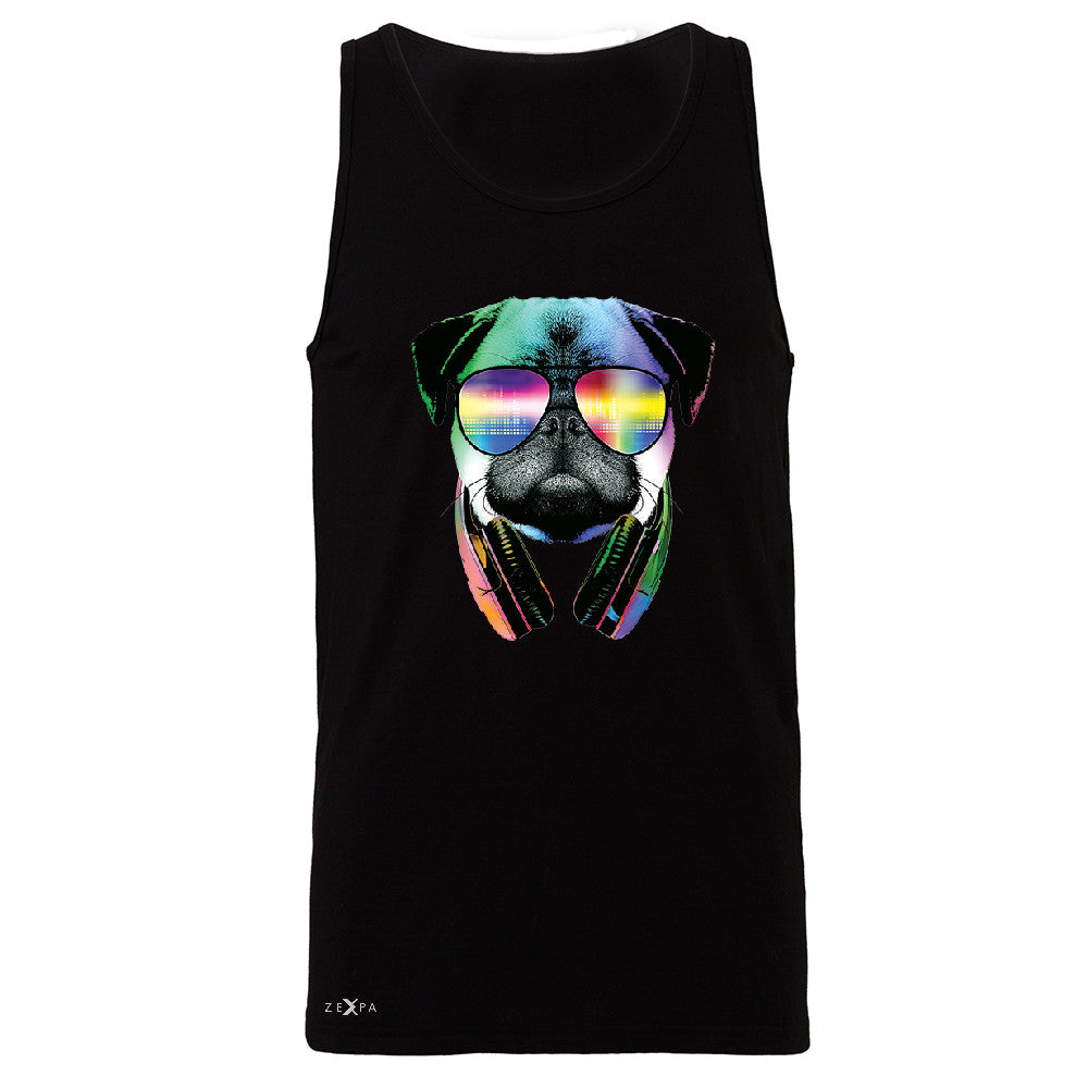 DJ Dog Pug Sun Glasses and Headphones Men's Jersey Tank Graphic Sleeveless - Zexpa Apparel - 1