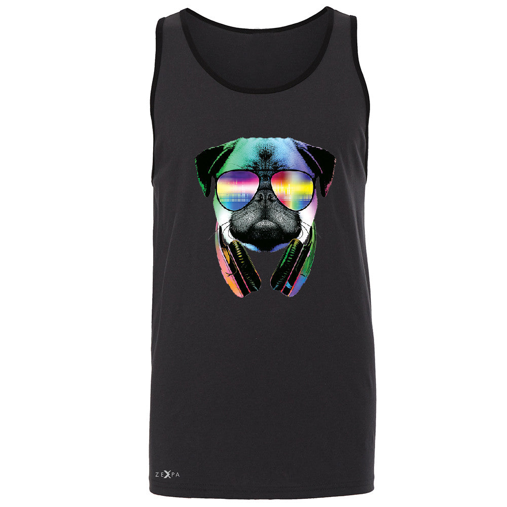 DJ Dog Pug Sun Glasses and Headphones Men's Jersey Tank Graphic Sleeveless - Zexpa Apparel - 3