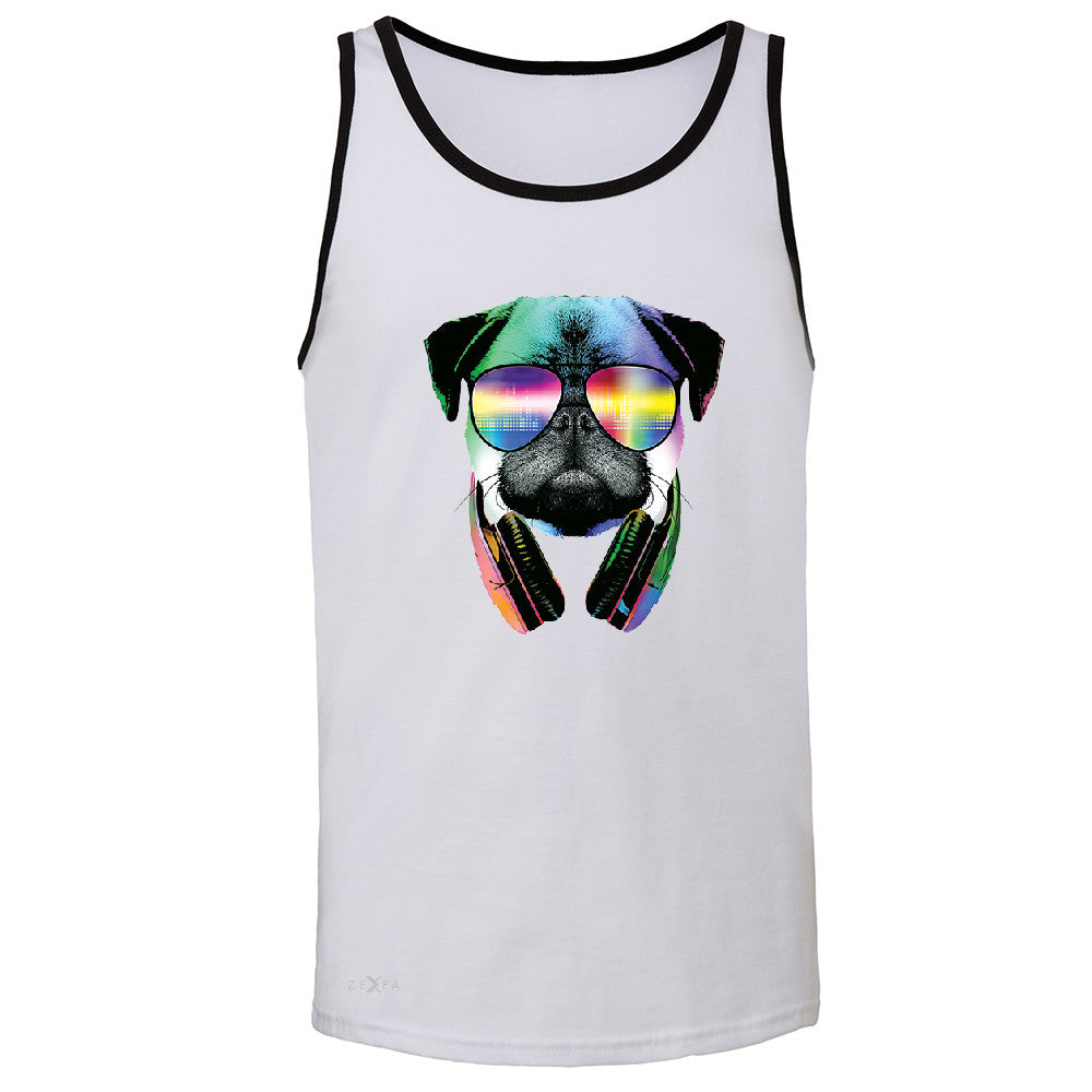 DJ Dog Pug Sun Glasses and Headphones Men's Jersey Tank Graphic Sleeveless - Zexpa Apparel - 5