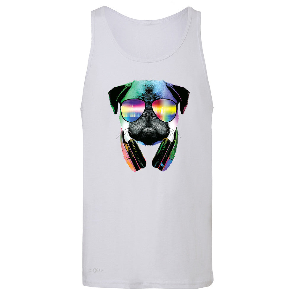 DJ Dog Pug Sun Glasses and Headphones Men's Jersey Tank Graphic Sleeveless - Zexpa Apparel - 6