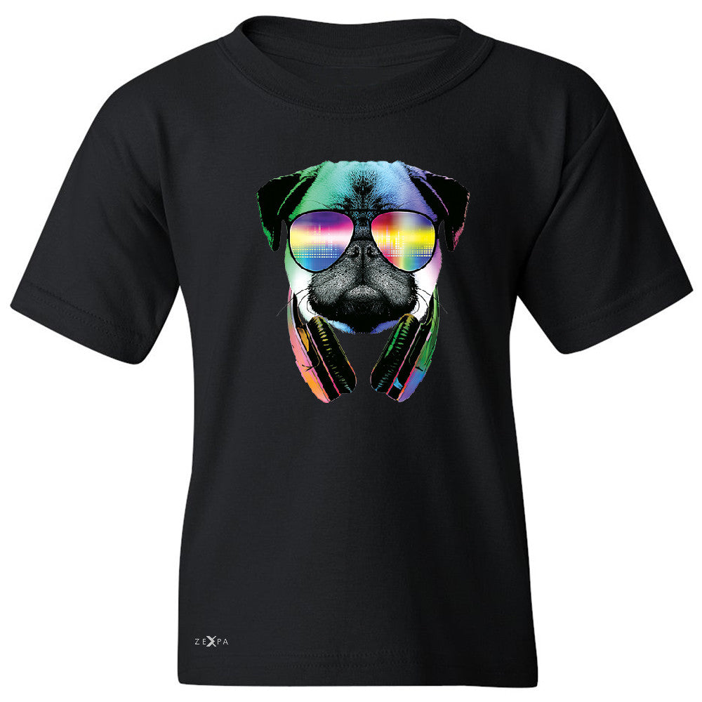 DJ Dog Pug Sun Glasses and Headphones Youth T-shirt Graphic Tee - Zexpa Apparel - 1