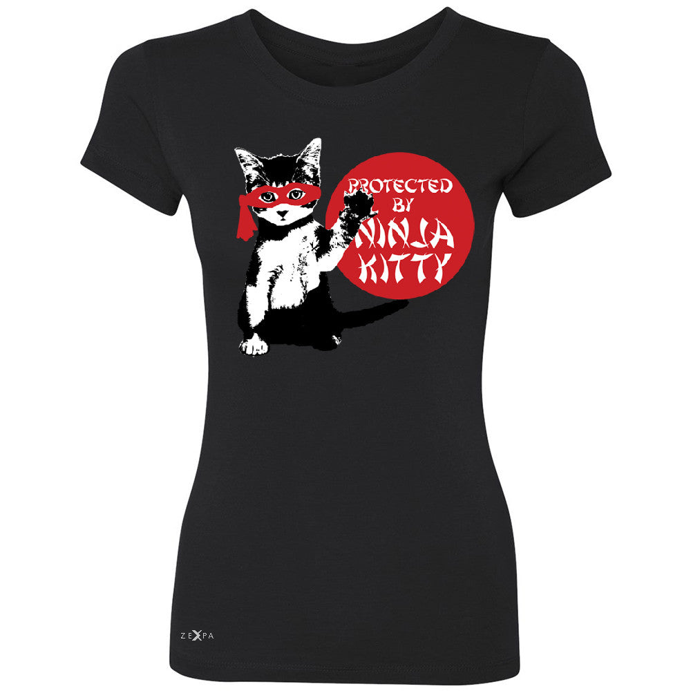 Protected By Ninja Kitty Graphic Women's T-shirt Animal Love Tee - Zexpa Apparel - 1