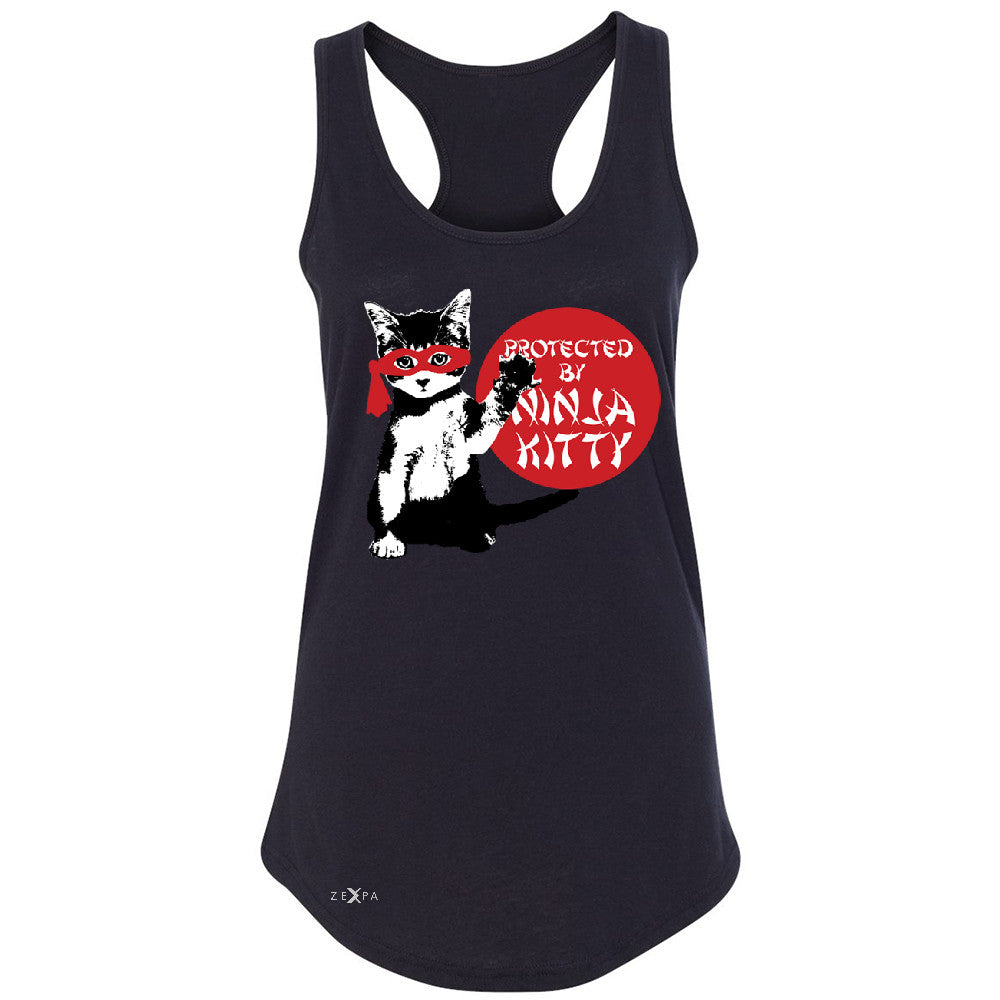 Protected By Ninja Kitty Graphic Women's Racerback Animal Love Sleeveless - Zexpa Apparel - 1