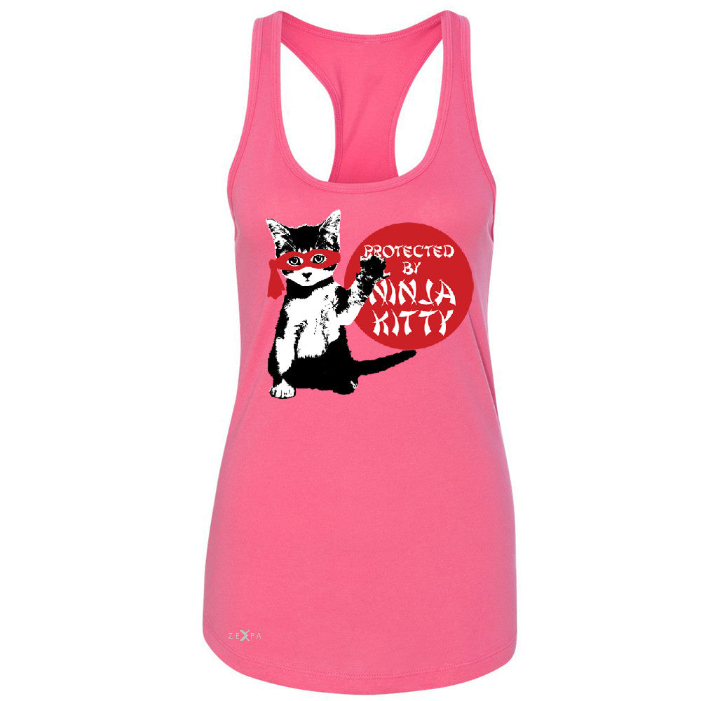 Protected By Ninja Kitty Graphic Women's Racerback Animal Love Sleeveless - Zexpa Apparel - 2