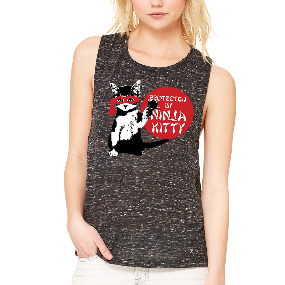Protected By Ninja Kitty Graphic Women's Muscle Tee Animal Love Tanks - Zexpa Apparel - 3