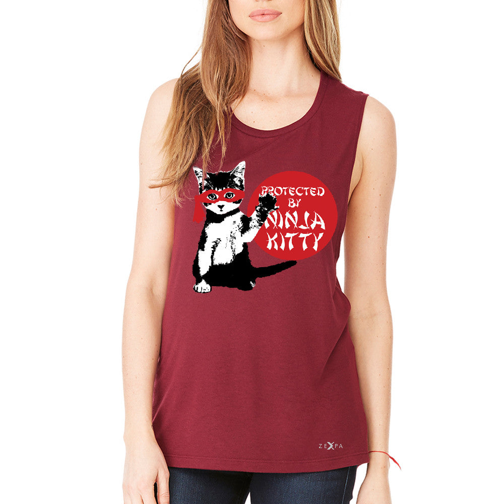 Protected By Ninja Kitty Graphic Women's Muscle Tee Animal Love Tanks - Zexpa Apparel - 4