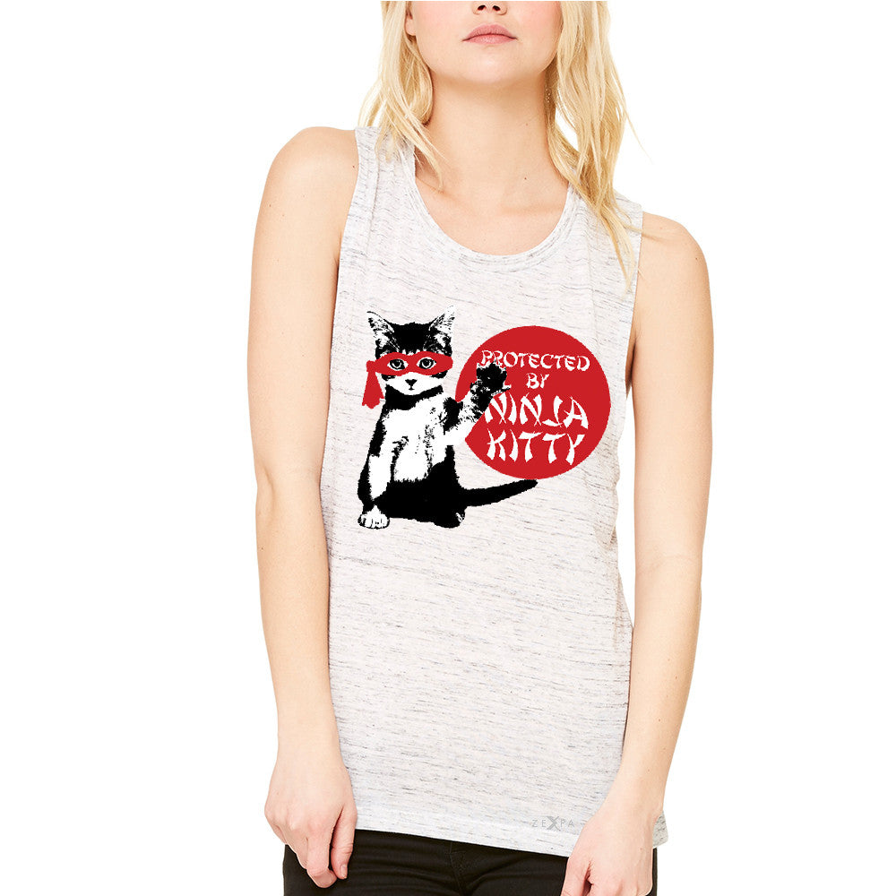 Protected By Ninja Kitty Graphic Women's Muscle Tee Animal Love Tanks - Zexpa Apparel - 5