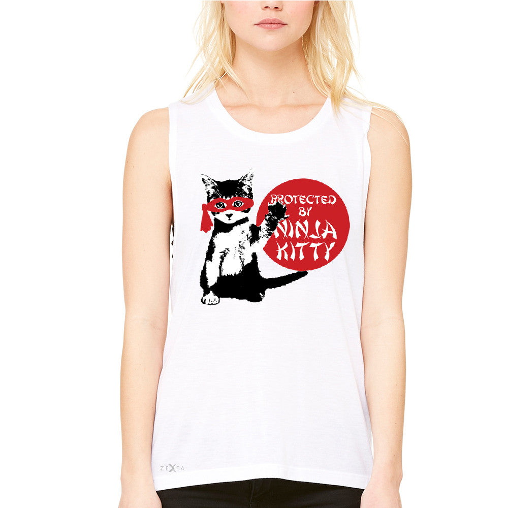 Protected By Ninja Kitty Graphic Women's Muscle Tee Animal Love Tanks - Zexpa Apparel - 6
