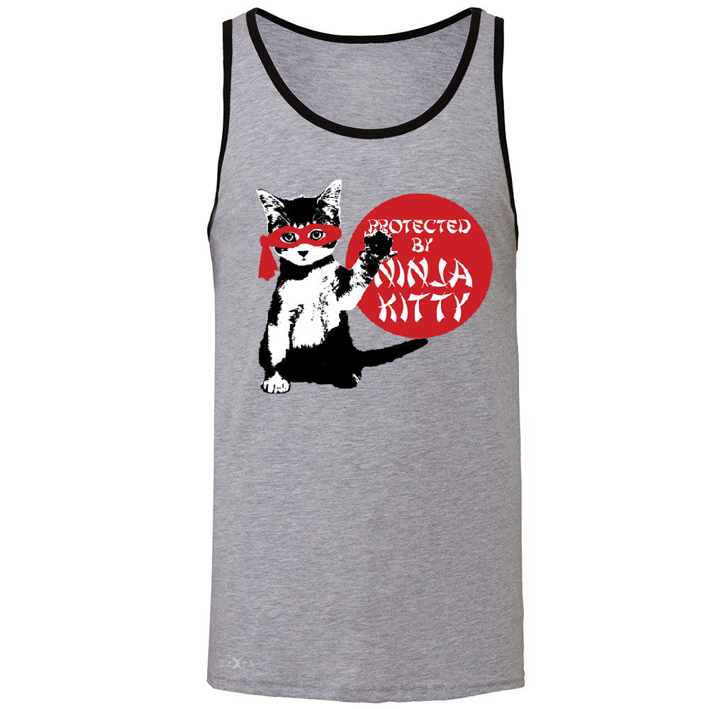 Protected By Ninja Kitty Graphic Men's Jersey Tank Animal Love Sleeveless - Zexpa Apparel - 2