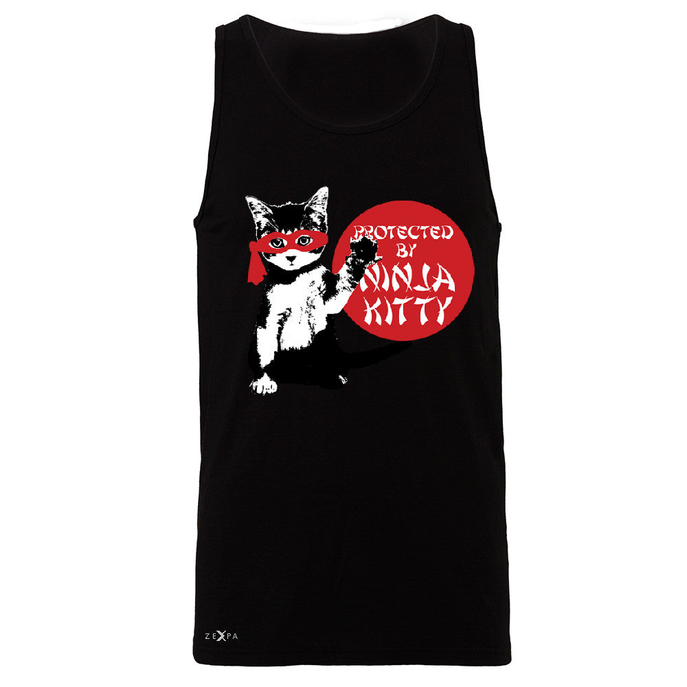 Protected By Ninja Kitty Graphic Men's Jersey Tank Animal Love Sleeveless - Zexpa Apparel - 1