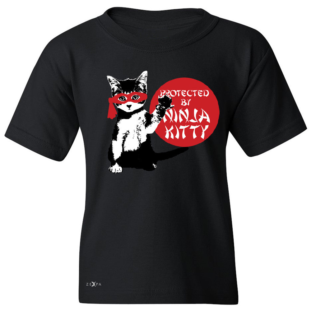 Protected By Ninja Kitty Graphic Youth T-shirt Animal Love Tee - Zexpa Apparel - 1