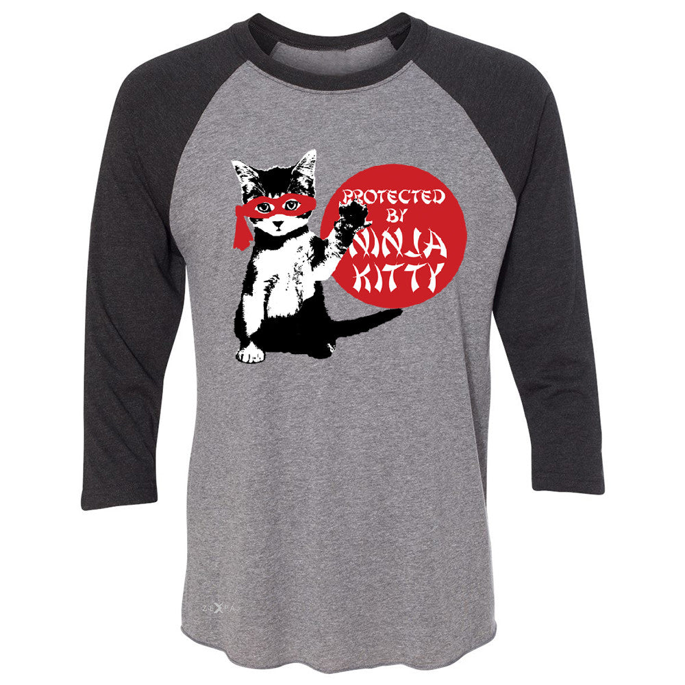 Protected By Ninja Kitty Graphic 3/4 Sleevee Raglan Tee Animal Love Tee - Zexpa Apparel - 1