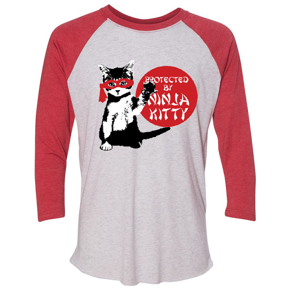 Protected By Ninja Kitty Graphic 3/4 Sleevee Raglan Tee Animal Love Tee - Zexpa Apparel - 2