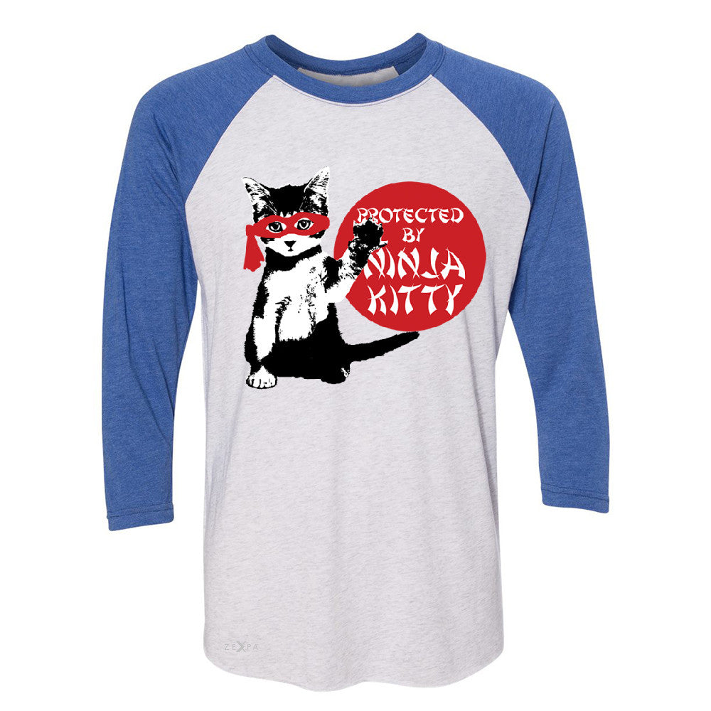 Protected By Ninja Kitty Graphic 3/4 Sleevee Raglan Tee Animal Love Tee - Zexpa Apparel - 3