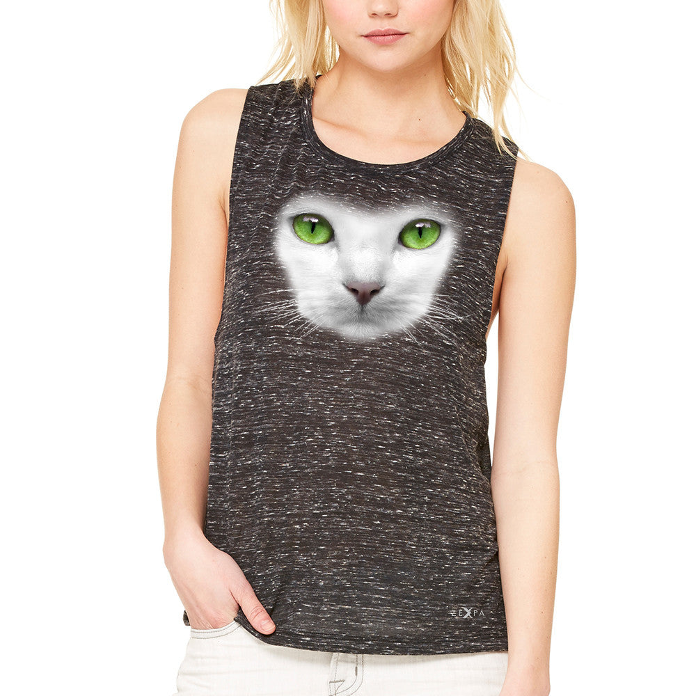 Elegant Cat with Green Eyes Women's Muscle Tee Beautiful Look Tanks - Zexpa Apparel - 3