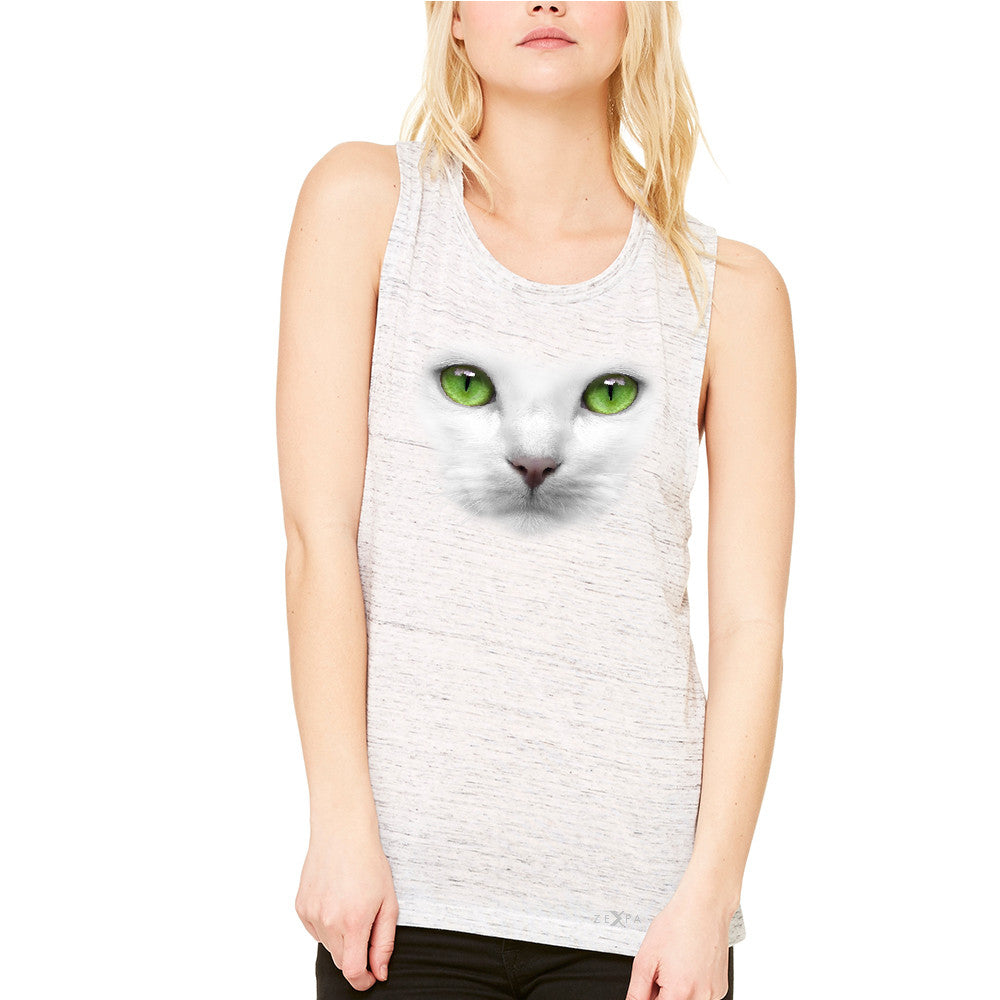 Elegant Cat with Green Eyes Women's Muscle Tee Beautiful Look Tanks - Zexpa Apparel - 5