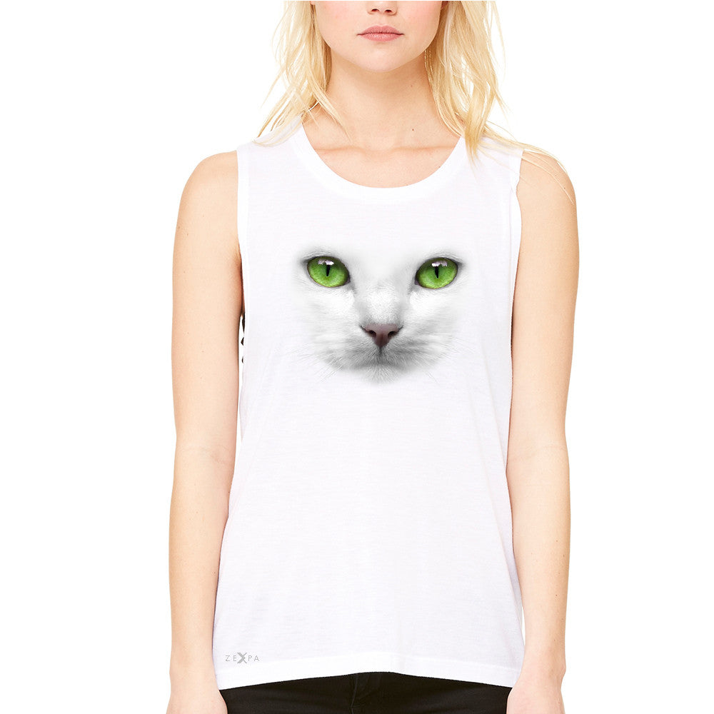 Elegant Cat with Green Eyes Women's Muscle Tee Beautiful Look Tanks - Zexpa Apparel - 6