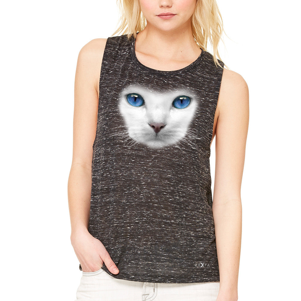Elegant Cat with Blue Eyes Women's Muscle Tee Beautiful Look Tanks - Zexpa Apparel - 3
