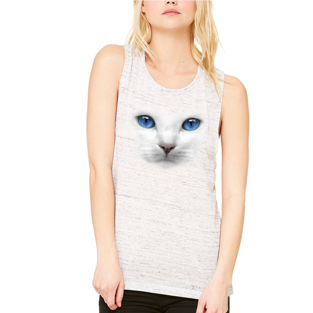 Elegant Cat with Blue Eyes Women's Muscle Tee Beautiful Look Tanks - Zexpa Apparel - 5