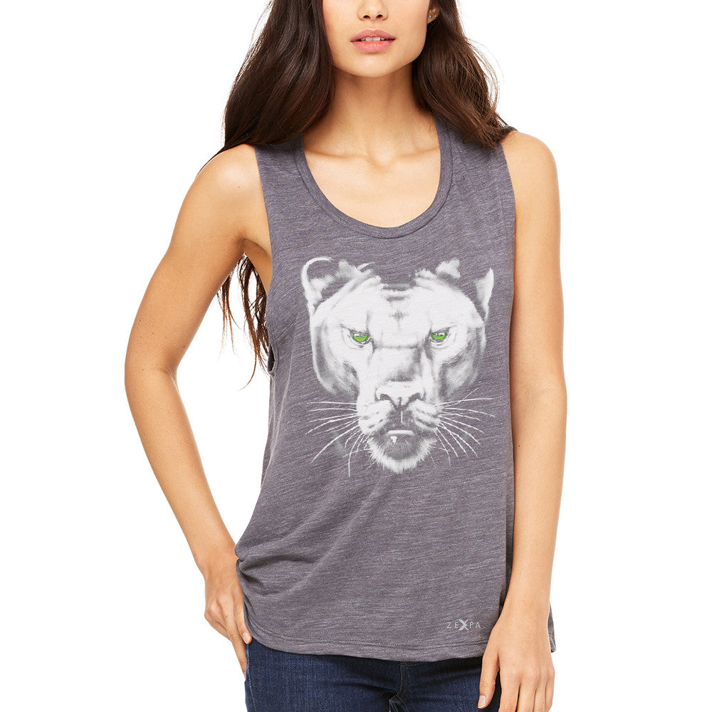 Majestic Panter with Green Eyes Women's Muscle Tee Wild Animal Tanks - Zexpa Apparel - 2