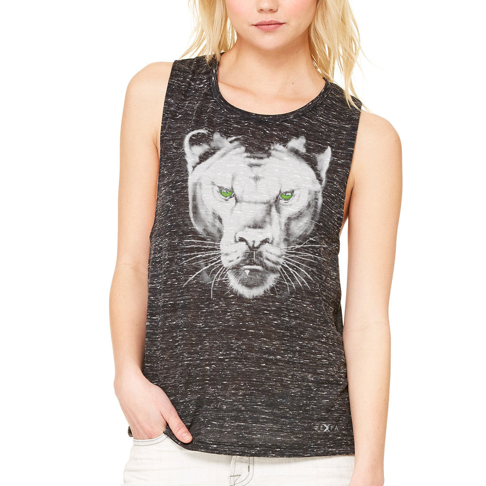 Majestic Panter with Green Eyes Women's Muscle Tee Wild Animal Tanks - Zexpa Apparel - 3