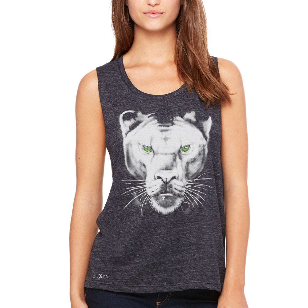 Majestic Panter with Green Eyes Women's Muscle Tee Wild Animal Tanks - Zexpa Apparel - 1