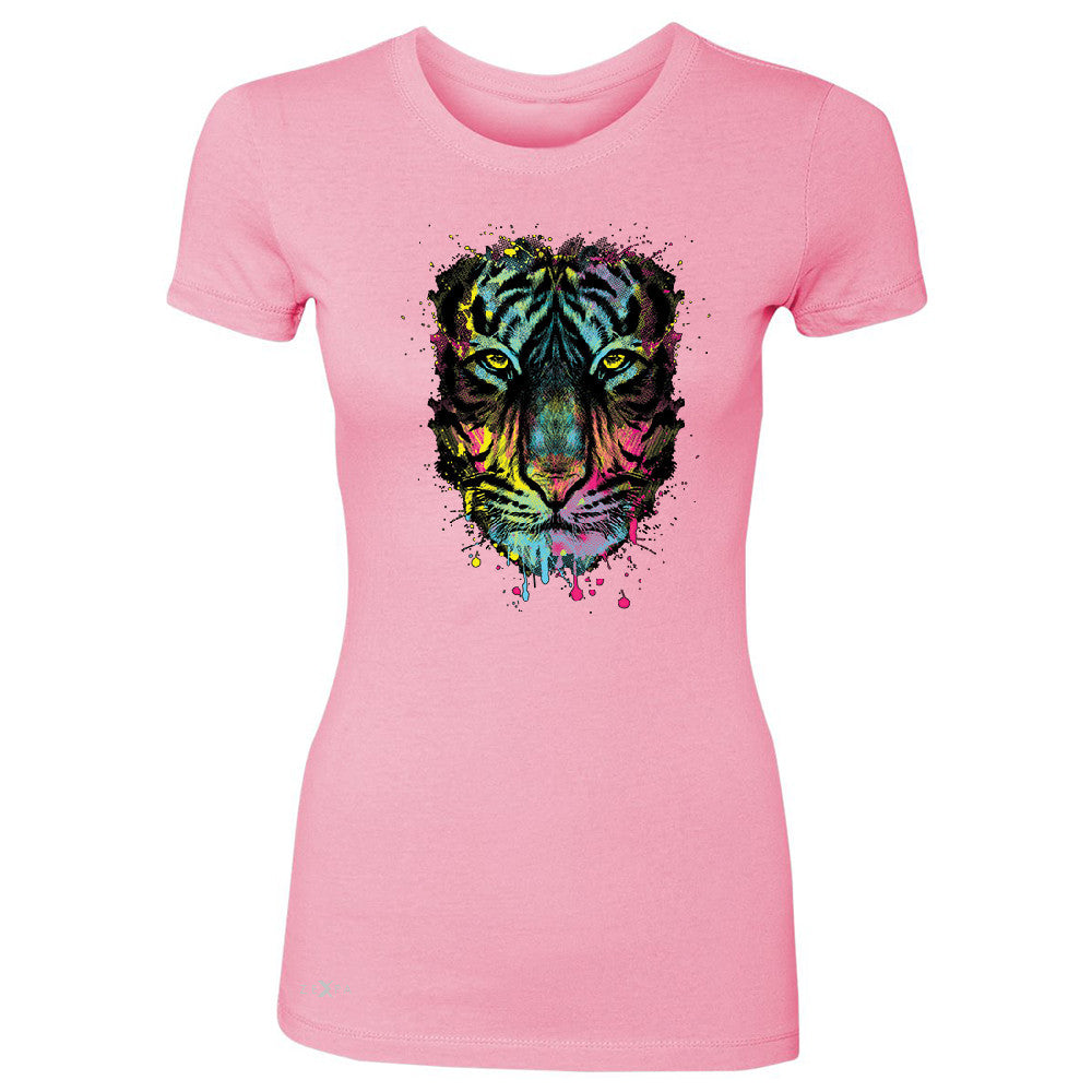 Zexpa Apparelâ„¢ Neon Dripping Tiger Face  Women's T-shirt Graphic Wild Animal Tee - Zexpa Apparel Halloween Christmas Shirts