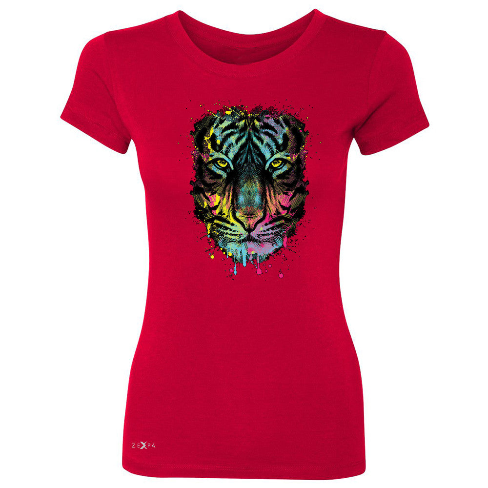 Zexpa Apparelâ„¢ Neon Dripping Tiger Face  Women's T-shirt Graphic Wild Animal Tee - Zexpa Apparel Halloween Christmas Shirts