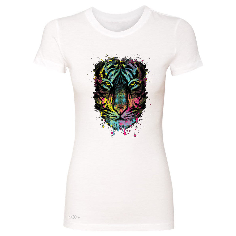 Zexpa Apparelâ„¢ Neon Dripping Tiger Face  Women's T-shirt Graphic Wild Animal Tee - Zexpa Apparel Halloween Christmas Shirts