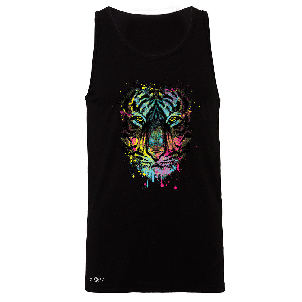 Zexpa Apparelâ„¢ Neon Dripping Tiger Face  Men's Jersey Tank Graphic Wild Animal Sleeveless - Zexpa Apparel Halloween Christmas Shirts