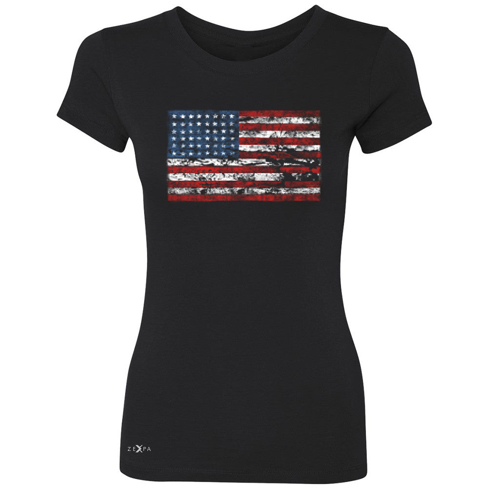 Distressed Atilt American Flag USAÂ  Women's T-shirt Patriotic Tee - Zexpa Apparel - 1