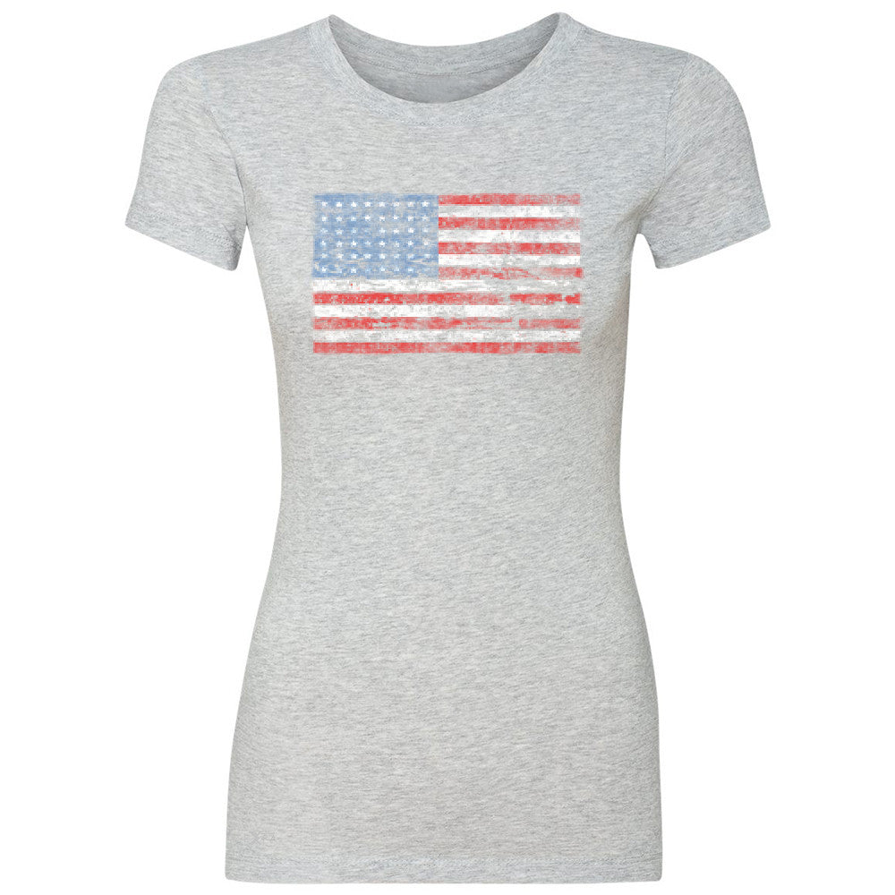 Distressed Atilt American Flag USAÂ  Women's T-shirt Patriotic Tee - Zexpa Apparel - 2