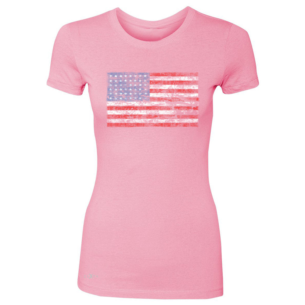 Distressed Atilt American Flag USAÂ  Women's T-shirt Patriotic Tee - Zexpa Apparel - 3