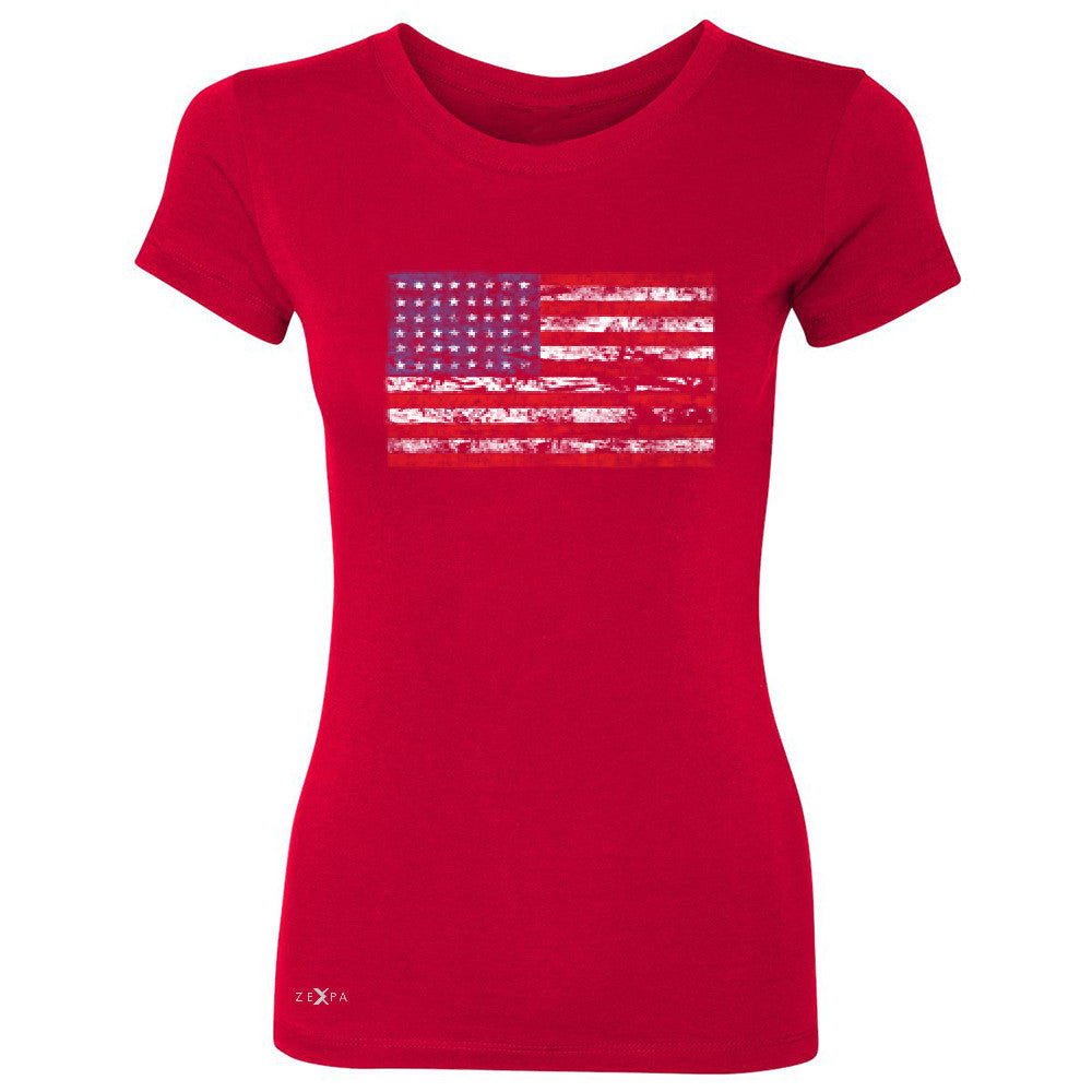 Distressed Atilt American Flag USAÂ  Women's T-shirt Patriotic Tee - Zexpa Apparel - 4