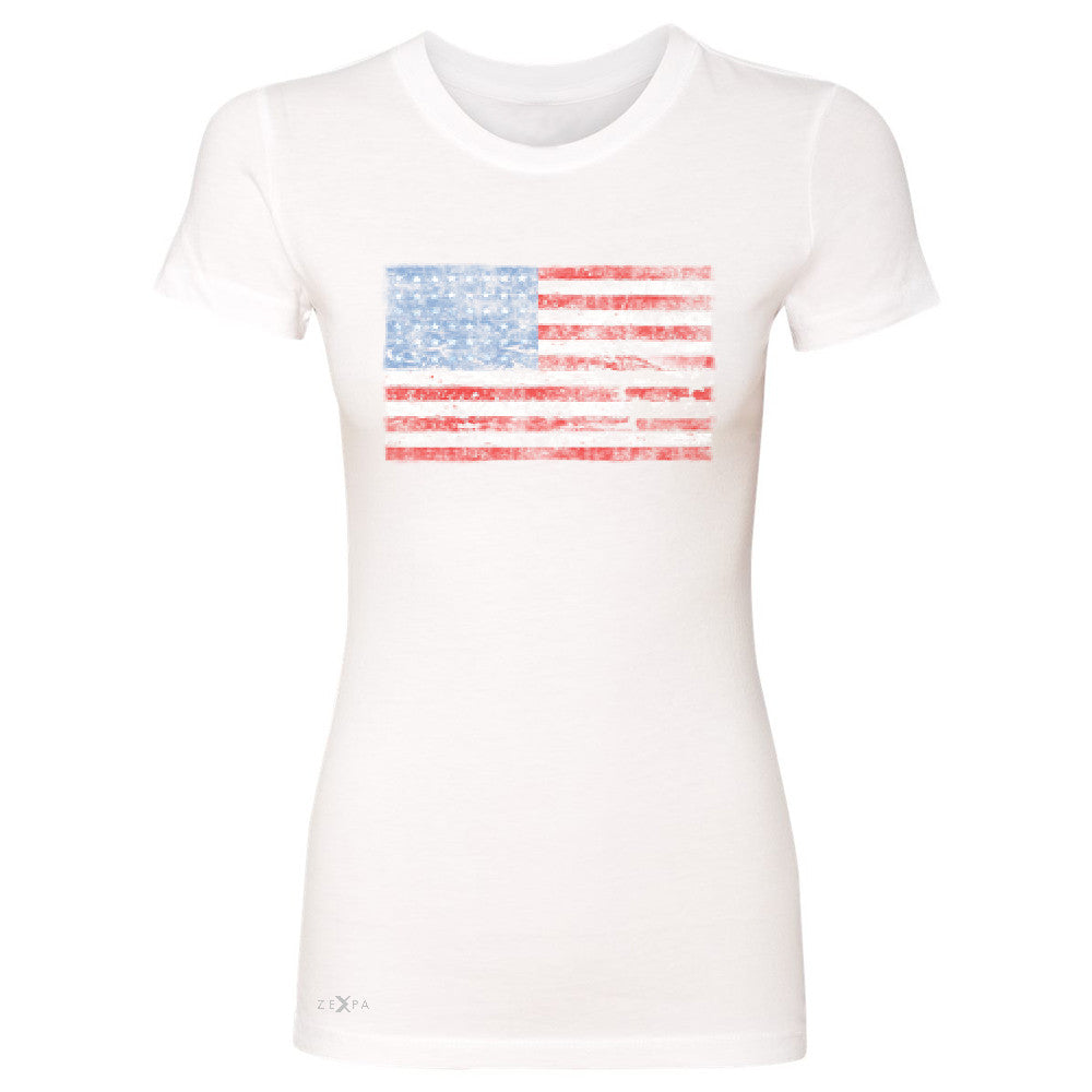 Distressed Atilt American Flag USAÂ  Women's T-shirt Patriotic Tee - Zexpa Apparel - 5